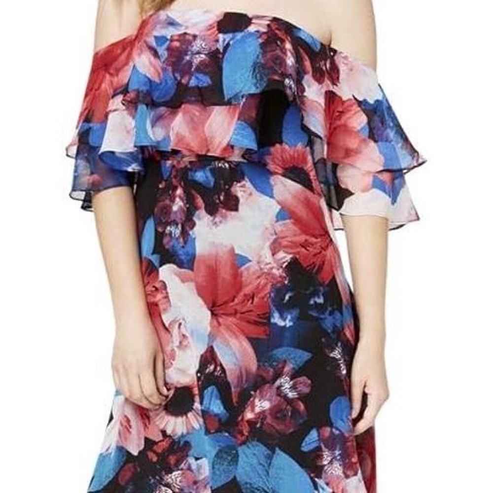 Calvin Klein Womens Off-The-Shoulder Multicolor Floral Flounce Size 6 Dress NEW - Picture 3 of 7